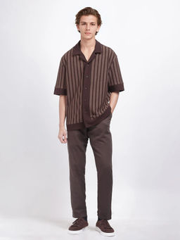 Rare Rabbit - Men Brown Stripes Casual Shirt