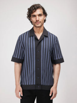Rare Rabbit - Men Blue Stripes Casual Shirt