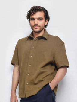 Rare Rabbit - Men Olive Solid Casual Shirt