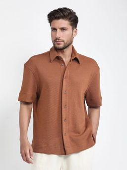 Rare Rabbit - Men Rust Solid Casual Shirt
