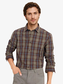 Rare Rabbit - Men Brown Checks Casual Shirt