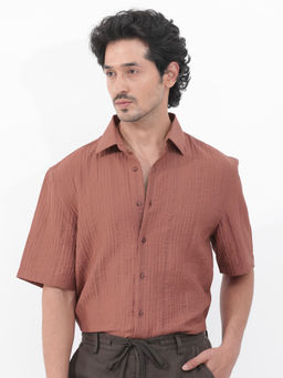 Rare Rabbit - Men Rust Textured Casual Shirt