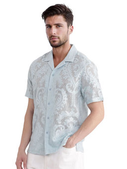 Rare Rabbit - Men Blue Self Design Casual Shirt