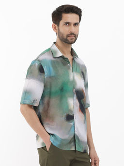 Rare Rabbit - Men Green Abstract Casual Shirt