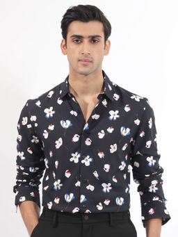 Rare Rabbit - Men Navy Blue Floral Casual Shirt