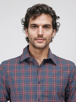 Rare Rabbit - Men Blue Checks Casual Shirt