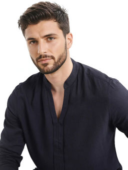 Rare Rabbit - Men Navy Blue Solid Festive Shirt