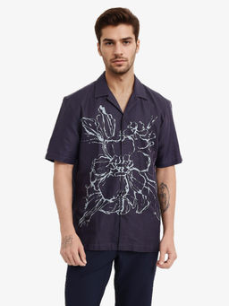 Rare Rabbit - Men Navy Blue Floral Casual Shirt