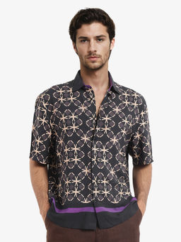 Rare Rabbit - Men Black Self Design Casual Shirt