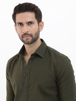 Rare Rabbit - Men Olive Solid Casual Shirt