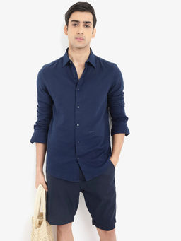 Rare Rabbit - Men Navy Blue Solid Casual Shirt