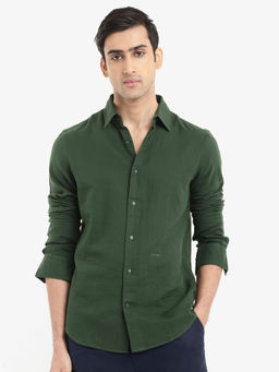 Rare Rabbit - Men Olive Solid Casual Shirt