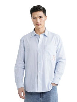 Rare Rabbit - Men Blue Stripes Casual Shirt