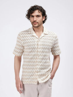Rare Rabbit - Men Beige Textured Casual Shirt