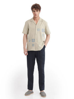 Rare Rabbit - Men Beige Embroidered Casual Shirt