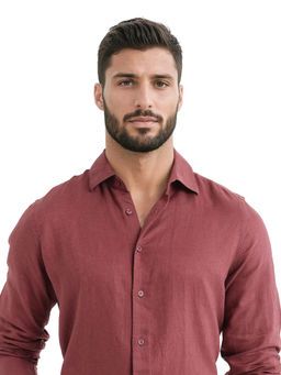 Rare Rabbit - Men Maroon Solid Casual Shirt