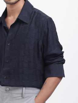Rare Rabbit - Men Navy Blue Printed Party Shirt