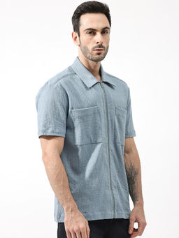 Rare Rabbit - Men Blue Textured Casual Shirt