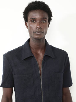 Rare Rabbit - Men Navy Blue Stripes Casual Shirt