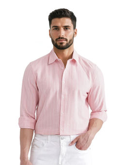 Rare Rabbit - Men Pink Stripes Casual Shirt