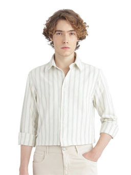 Rare Rabbit - Men Green Stripes Casual Shirt