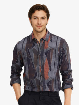 Rare Rabbit - Men Navy Blue Abstract Casual Shirt