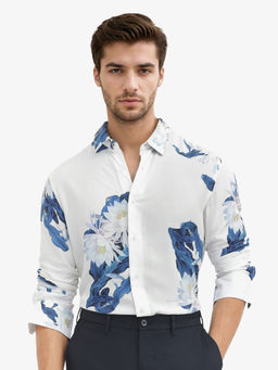 Rare Rabbit - Men White Floral Casual Shirt