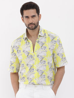 Rare Rabbit - Men Yellow Printed Casual Shirt