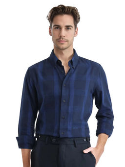 Rare Rabbit - Men Navy Blue Checks Casual Shirt