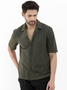 Rare Rabbit - Men Olive Solid Casual Shirt