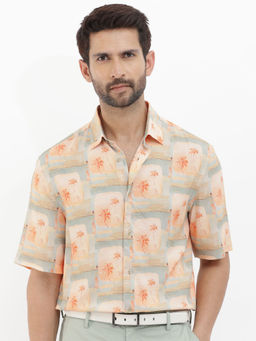 Rare Rabbit - Men Peach Printed Casual Shirt