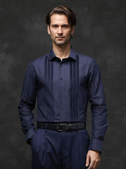 Rare Rabbit - Men Navy Blue Stripes Party Shirt