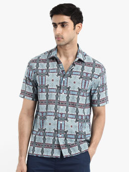 Rare Rabbit - Men Blue Abstract Casual Shirt
