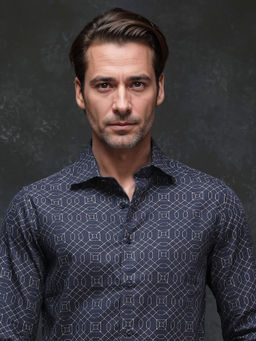 Rare Rabbit - Men Navy Blue Self Design Party Shirt