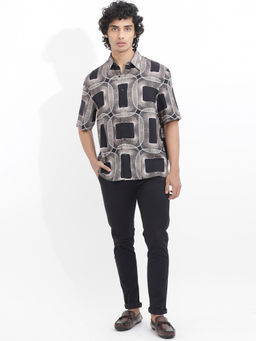 Rare Rabbit - Men Grey Abstract Casual Shirt