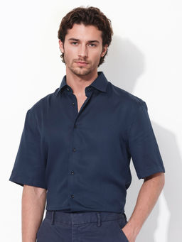 Rare Rabbit - Men Navy Blue Solid Casual Shirt