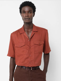 Rare Rabbit - Men Rust Solid Casual Shirt