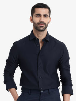 Rare Rabbit - Men Navy Blue Solid Casual Shirt