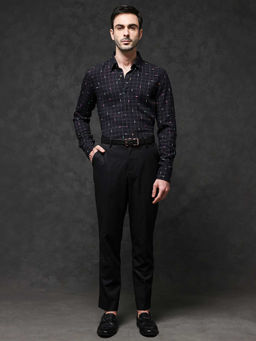 Rare Rabbit - Men Navy Blue Self Design Casual Shirt