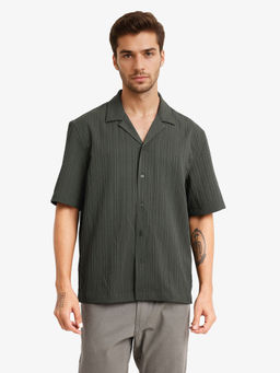 Rare Rabbit - Men Green Stripes Casual Shirt