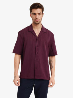 Rare Rabbit - Men Maroon Stripes Casual Shirt