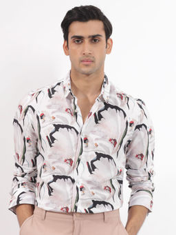 Rare Rabbit - Men White Floral Casual Shirt