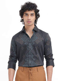 Rare Rabbit - Men Charcoal Printed Casual Shirt