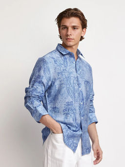 Rare Rabbit - Men Blue Paisley Casual Shirt