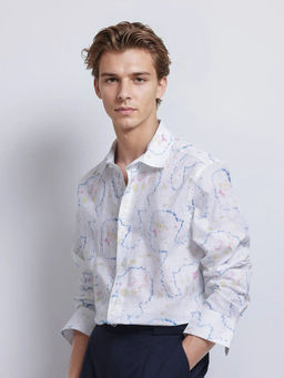 Rare Rabbit - Men White Abstract Casual Shirt