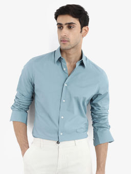 Rare Rabbit - Men Turquoise Solid Casual Shirt