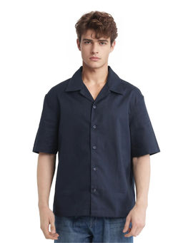 Rare Rabbit - Men Navy Blue Solid Casual Shirt