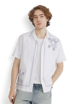 Rare Rabbit - Men White Embroidered Casual Shirt