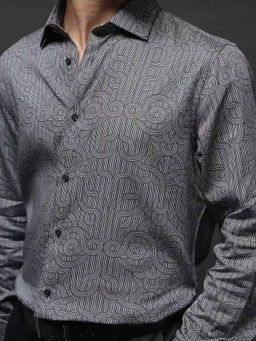 Rare Rabbit - Men Grey Printed Party Shirt
