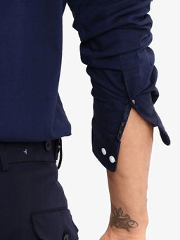 Rare Rabbit - Men Navy Blue Solid Casual Shirt